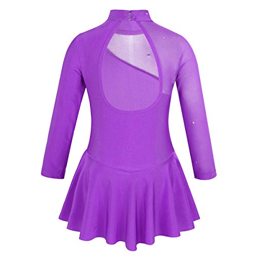 inhzoy Maillot de Patinaje Artístico para Niña Manga Larga Vestido de Ballet Danza Leotardo Body de Gimnasia Rítmica Disfraz de Bailarina Ropa Deporte Morado 8 Años