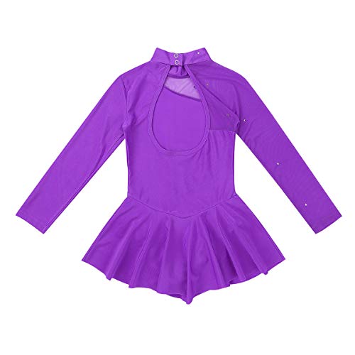 inhzoy Maillot de Patinaje Artístico para Niña Manga Larga Vestido de Ballet Danza Leotardo Body de Gimnasia Rítmica Disfraz de Bailarina Ropa Deporte Morado 8 Años