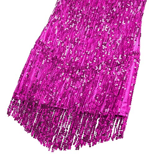 inhzoy Vestido de Baile Latino Lentejuelas para Mujer Vestido de Rumba Tango Salsa Samba Flecos Traje de Baile de Salón Disfraz de Fiesta Dancewear Rosa Oscuro Medium