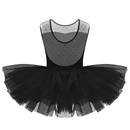 inlzdz Maillot de Ballet Niña Vestido Tutú de Patinaje Artistico Leotardo Clásico con Falda de Malla Body de Gimnasia sin Manga Disfraz Bailarina 4-10 Años Negro 1 8 Años