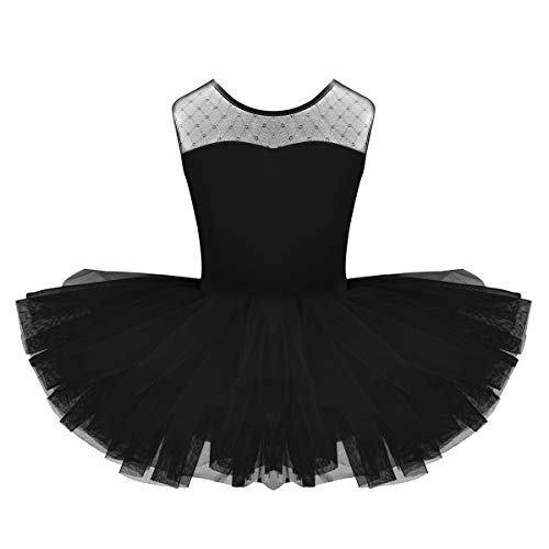 inlzdz Maillot de Ballet Niña Vestido Tutú de Patinaje Artistico Leotardo Clásico con Falda de Malla Body de Gimnasia sin Manga Disfraz Bailarina 4-10 Años Negro 1 8 Años