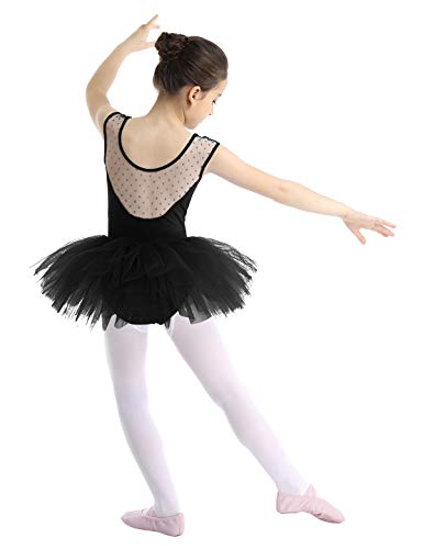 inlzdz Maillot de Ballet Niña Vestido Tutú de Patinaje Artistico Leotardo Clásico con Falda de Malla Body de Gimnasia sin Manga Disfraz Bailarina 4-10 Años Negro 1 8 Años