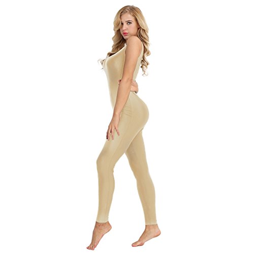 inlzdz Mujer Maillot Clásico de Danza Ballet Body Entero Sin Manga Leotardo Gimnasia Elástico Mono Color Liso Bodysuit Deportivo para Yoga Gimnasia Jumpsuit Fitness Nude M