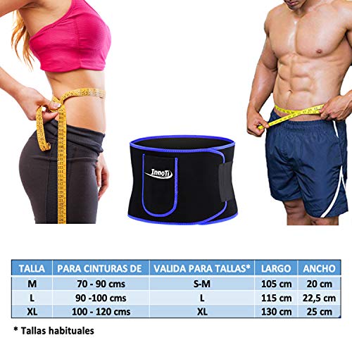 InnoTi Faja Reductora Adelgazante de Neopreno para Mujer y Hombre - Cinturón Lumbar Reductor de Cintura y Abdomen para Gimnasio, Fitness y Deporte - Faja Lumbar Abdominal de Sudoración y Efecto Sauna