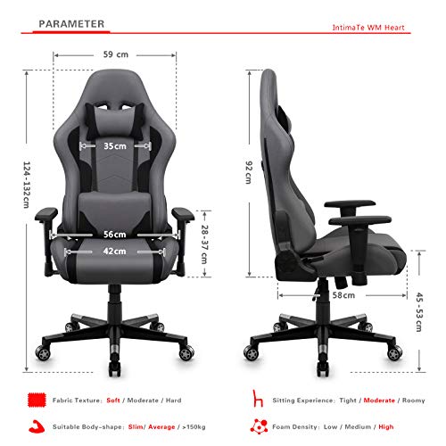 IntimaTe WM Heart Silla Gaming, Oficina Silla Computadora,Ergonómica Silla Giratoria, Silla Reclinable con Alto Respaldo,PC Silla (Gris 1)