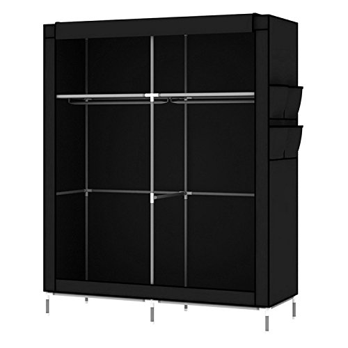 Intirilife Armario Tela Plegable 108x170x45 cm in Negro Cuervo – Guardar Ropa Organizador de Textil Tela Portátil con Cremallera y Barra de Armario per Colgar – Closet Estanteria Exterior