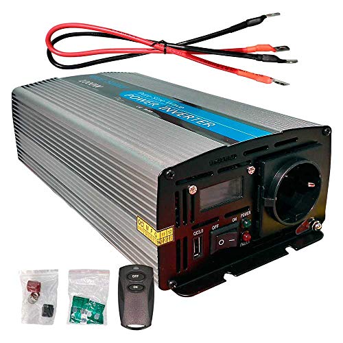 Inversor Onda Pura 1000W Pico 2000w 12v a 220v con Display Cable y Mando Ideal para autocaravanas y Barcos