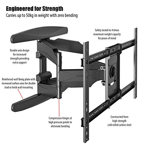 Invision Soporte de TV Pared para 37-70 Pulgadas Pantallas - Super Fuerte, Inclinable y Giratorio Doble Brazo - Máx VESA 600x400mm - Peso Máx 50 kg - Cable HDMI Y Nivel de Burbuja Incluidos (HDTV-DXL)