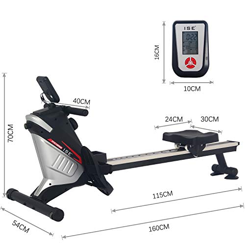 ISE SY-1750 - Máquina de Remo estática, Plegable de tracción Central con Freno Magnético, 8 Niveles de Ordenador, corredera de Aluminio, Plegable y silenciosa