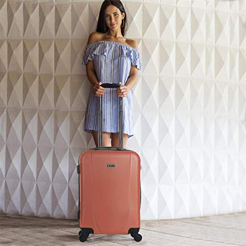 ITACA - Maleta Cabina de Viaje Rígida 4 Ruedas Trolley 55 cm ABS. Equipaje de Mano. Pequeña Práctica Cómoda y Ligera Low Cost Ryanair, Estudiante. 71150, Color Coral-Antracita