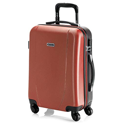 ITACA - Maleta Cabina de Viaje Rígida 4 Ruedas Trolley 55 cm ABS. Equipaje de Mano. Pequeña Práctica Cómoda y Ligera Low Cost Ryanair, Estudiante. 71150, Color Coral-Antracita