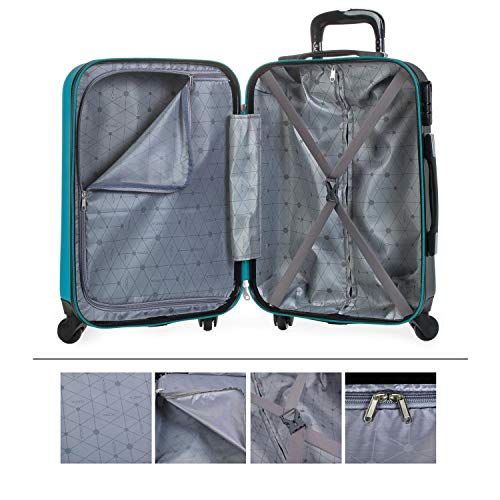 ITACA - Maleta Cabina de Viaje Rígida 4 Ruedas Trolley 55 cm ABS. Equipaje de Mano. Pequeña Práctica Cómoda y Ligera Low Cost Ryanair, Estudiante. 71150, Color Turquesa-Antracita