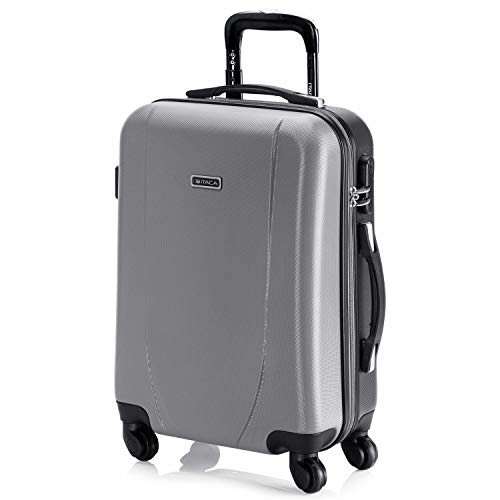 Itaca Tiber, Maleta de Viaje Corto Rígida con 4 Ruedas Trolley, Cabina 55 cm, 35 liters, Plata