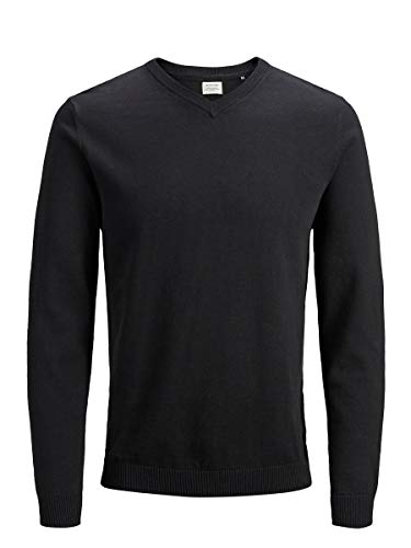 Jack & Jones Jjebasic Knit V-Neck Noos suéter, Negro (Black Black), Medium para Hombre