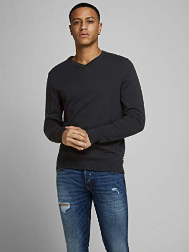 Jack & Jones Jjebasic Knit V-Neck Noos suéter, Negro (Black Black), Medium para Hombre