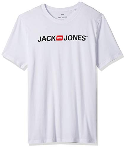 Jack & Jones Jjecorp Logo tee SS Crew Neck Noos Camiseta, Blanco (White Detail: Slim Fit), Large para Hombre