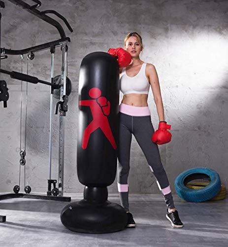 JanTeelGO Saco de Boxeo, Boxeo Inflable autoportante Aptitud Objetivo Bolso del Soporte de la Torre, MMA perforación Kick Formación Tumbler Bop Bolsa para aliviar(Negro-C)