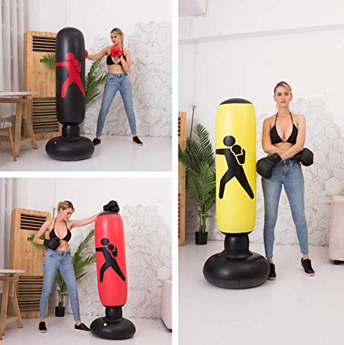 JanTeelGO Saco de Boxeo, Boxeo Inflable autoportante Aptitud Objetivo Bolso del Soporte de la Torre, MMA perforación Kick Formación Tumbler Bop Bolsa para aliviar(Negro-C)