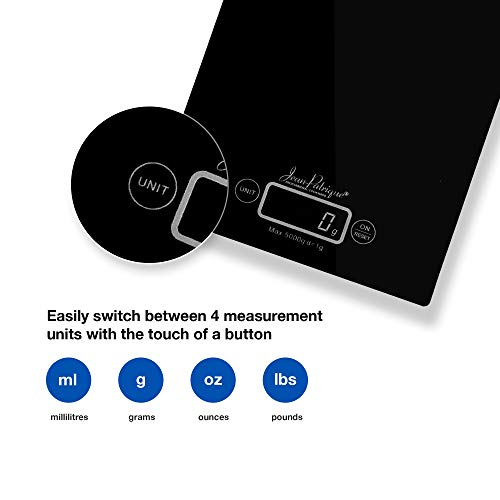 Jean-Patrique Balanzas de cocina digitales de alta precisión o balanzas para alimentos. Convierta o cambie entre mililitros (ml), gramos (g), onzas (oz) o libras (lbs)