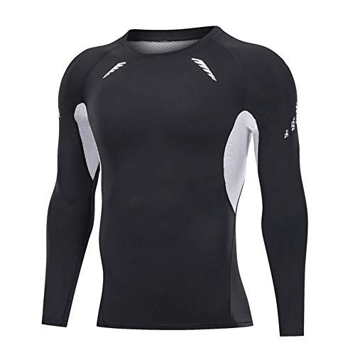 JEPOZRA Camiseta Deporte Hombre Manga Larga Compresión Camisetas Basicas Transpirable para Fitness Running Ciclismo Correr Gym Entrenamiento (Negro, M)