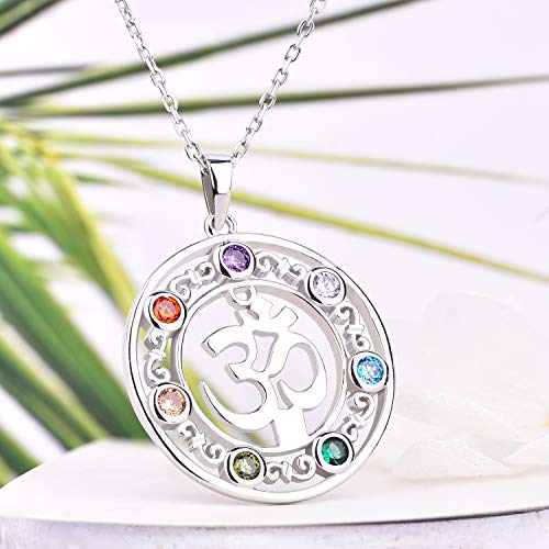 JO WISDOM OM Colgante 7 Chakras Yoga Collar para Mujer Plata 925 con Circonita