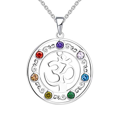 JO WISDOM OM Colgante 7 Chakras Yoga Collar para Mujer Plata 925 con Circonita