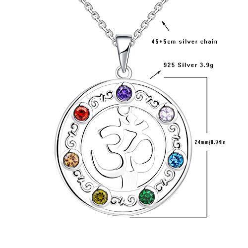 JO WISDOM OM Colgante 7 Chakras Yoga Collar para Mujer Plata 925 con Circonita