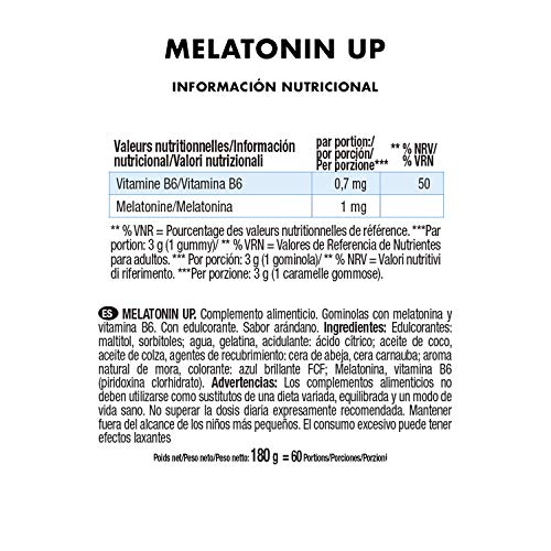 JOE WEIDER VICTORY Melatonine Up, 60 gummies, Sabor Blueberry, 1 mg de melatonina por gominola, Sin gluten y sin azúcar