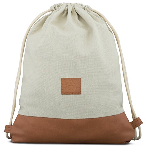 Johnny Urban Mochila de Cuerda Beige/Marrón Bolsa de Cuerdas para Hombre Mujer Niños y Adolescentes - Mochilas Cordón de Gimnasio - Bolsa Deporte de Algodón y Cuero Vegano