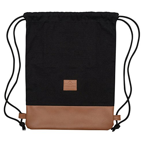 Johnny Urban Mochila de Cuerda Negro/Marrón Bolsa de Cuerdas para Hombre Mujer Niños y Adolescentes - Mochilas Cordón de Gimnasio - Bolsa Deporte de Algodón y Cuero Vegano