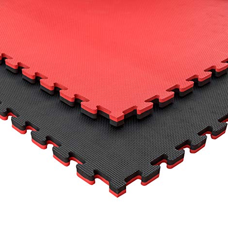 JOWY Lote 4 Unidades Esterilla Goma Espuma Tatami Puzzle | Tatami Suelo Gimnasio Ideal Artes Marciales 1 m x 1 m x 2,5 cm Rojo/Negro