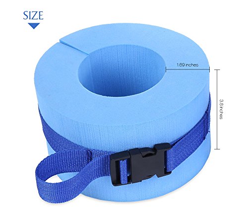 Juego de 2 bandas de natación de espuma, para natación, aeróbic acuático, anillo de flotación para tobillos azules con hebilla de liberación rápida para entrenamiento de fitness y natación