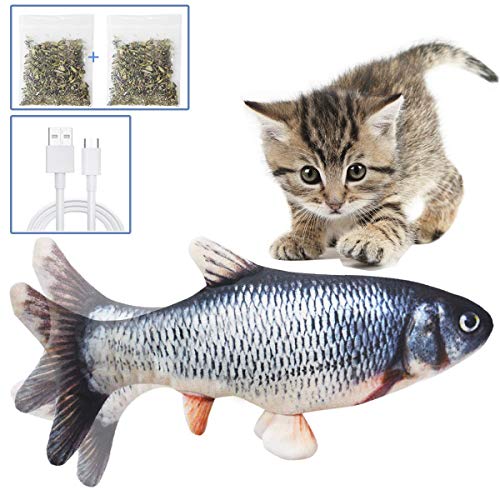 Juguetes Eléctricos para Peces Catnip, 30CM Electrico Recargable USB Juguetes Simulación Realista de Felpa Pez eléctrica, Suministros Interactivos Divertidos para Masticar Mascotas para Gato Gatito