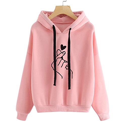 K-youth Sudadera con Capucha de Manga Larga con Estampado de Corazones para Mujer Deporte Sudaderas Mujer Tumblr Invierno Anchas (Rosa, XL)