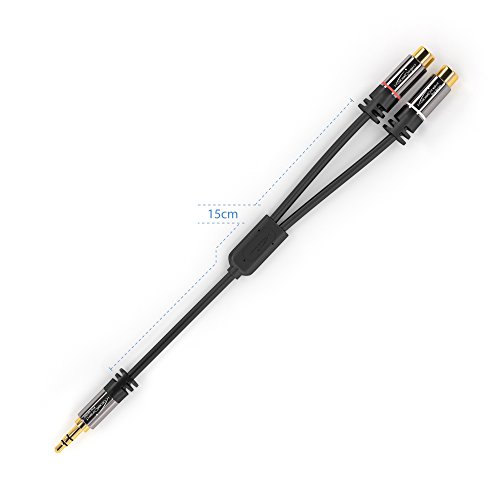 KabelDirekt 0,2m Adaptador Coaxial Audio Estéreo, (1 Conector 3.5 mm Jack Macho a 2 Conectores RCA Hembra, para la conexión de Cables RCA de 3.5mm), Pro Series