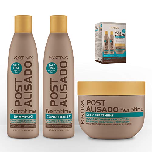 KATIVA Kit Mantenimiento Post Alisado 3 Unidades - Champú, Acondicionador y Mascarilla Post Tratamiento, Alarga la duración del alisado.