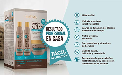 KATIVA Kit Mantenimiento Post Alisado 3 Unidades - Champú, Acondicionador y Mascarilla Post Tratamiento, Alarga la duración del alisado.