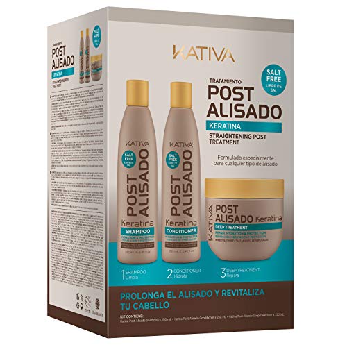 KATIVA Kit Mantenimiento Post Alisado 3 Unidades - Champú, Acondicionador y Mascarilla Post Tratamiento, Alarga la duración del alisado.