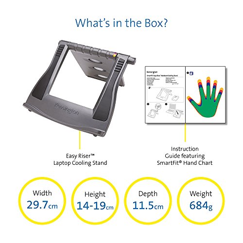 Kensington 60112 Soporte Ergonómico Refrigerador para Portátiles (12":17") Windows y Mac tales como Dell, Toshiba, HP, Samsung, MacBook, Lenovo con Sistemas SecureFit y SmartFit, Gris