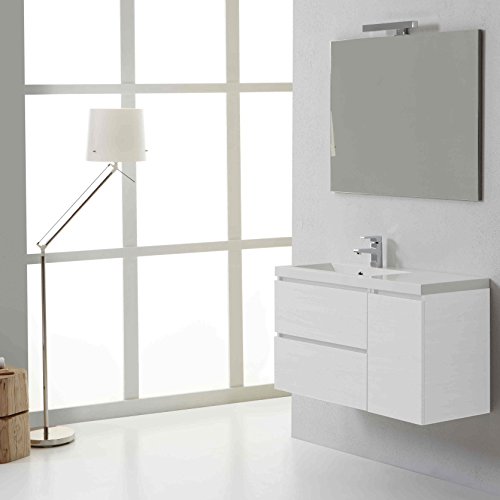 Kiamami Valentina Mueble DE BAÑO Moderno DE 90 CM con COMPARTIMIENTOS Blancos DE Manhattan