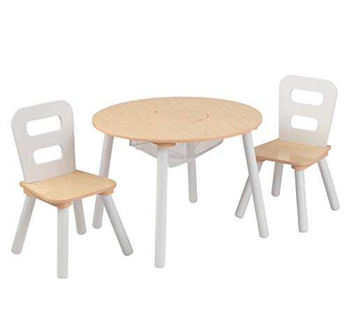 KidKraft 27027- Mesa de madera redonda natural y blanca con 2 sillas, para sala de juegos para niños / muebles de dormitorio , Color Natural y Blanco