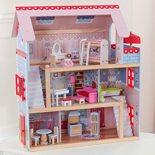 KidKraft-Chelsea Casa madera con muebles y accesorios incluidos, 3 pisos, para muñecas de 30 cm, multicolor, (65054)