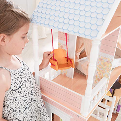 KidKraft- Savannah Casa de muñecas de madera con muebles y accesorios incluidos, 4 pisos, para muñecas de 30 cm , Color Blanco (65023)