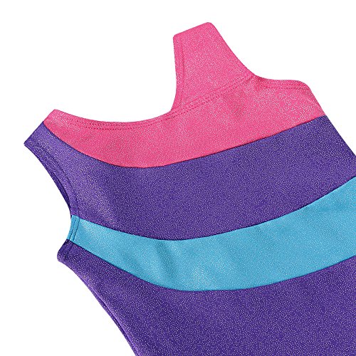 Kidsparadisy - Maillot con falda para niñas de 2 a 15 años, manga larga y sin mangas, con bandas arco iris, para gimnasia, baile y ballet, Infantil, color morado, tamaño 150(10-11T)