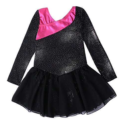 Kidsparadisy - Maillot con falda para niñas de 2 a 15 años, manga larga y sin mangas, con bandas arco iris, para gimnasia, baile y ballet, Infantil, color morado, tamaño 150(10-11T)