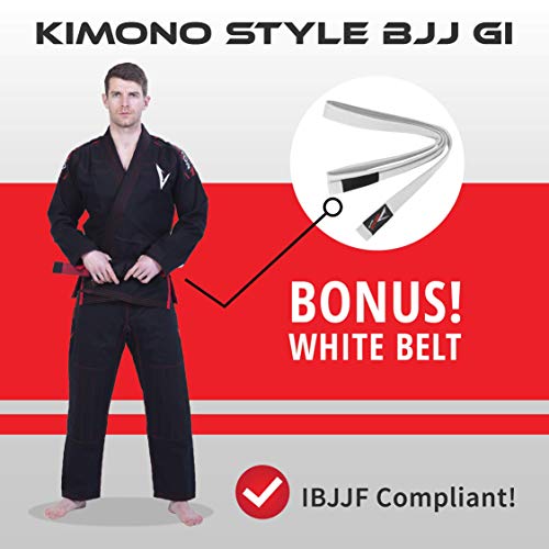 Kimono Vector Attila Series de Jiu Jitsu con cinturón Blanco, Ligero, 100% algodón, A3, Negro