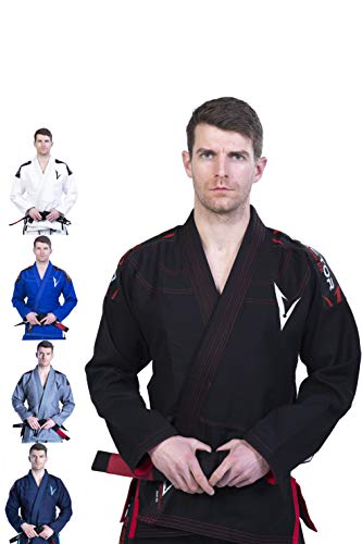 Kimono Vector Attila Series de Jiu Jitsu con cinturón Blanco, Ligero, 100% algodón, A3, Negro