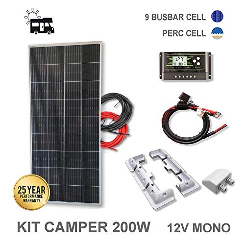 Kit 200W CAMPER 12V panel solar placa monocristalina células PERC de alta eficiencia