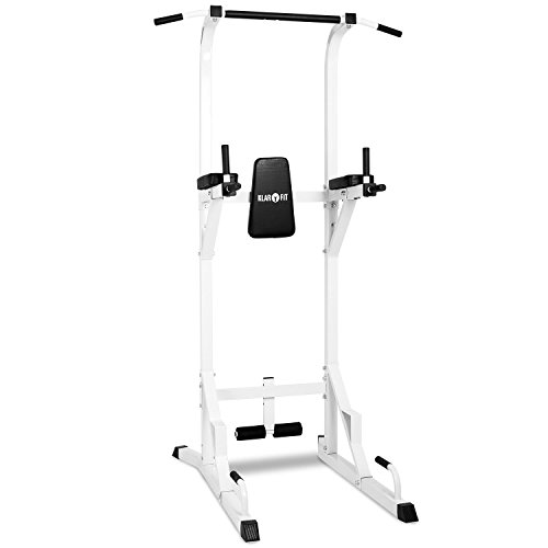 Klarfit FIT-KS04 Máquina Pull Ups - Multifunción, Flexiones, Dips, Abdominales, Sit ups, Carga Máx. 100 kg, Soportes Acolchados, Entrenamiento Torso, Construcción de Acero, Kit Montaje, Blanco