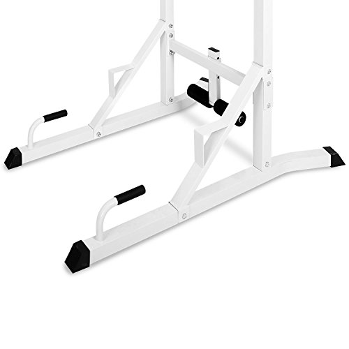 Klarfit FIT-KS04 Máquina Pull Ups - Multifunción, Flexiones, Dips, Abdominales, Sit ups, Carga Máx. 100 kg, Soportes Acolchados, Entrenamiento Torso, Construcción de Acero, Kit Montaje, Blanco